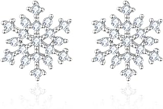 Snowflake Earrings for Women 925 Sterling Silver Hypoallergenic CZ Winter Party Flower Snowflake Stud Earrings Jewelry Chrismas Gifts for Women Girls Teens
