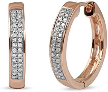 Stunning Pink Diamond Hoop Earrings with Hinged Back for Women - Elegant Round-Cut, Pave-Set 1/5Ct TDW Diamond - Crafted with Sterling Silver & Rhodium by DZON