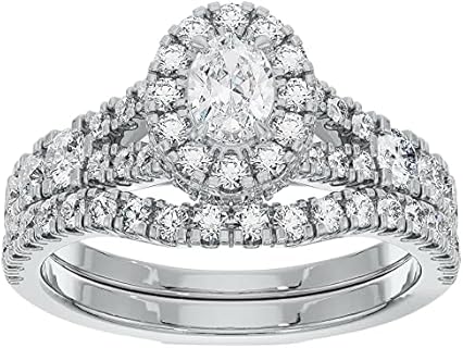 1 1/4Ct Lab Grown Oval Diamond Engagement Wedding Ring Set White or Yellow Gold