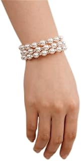 YERTTER Dainty Wedding Layered Strech Open Bangle Bracelet Pearl Rhinestone Cuff Warp Bracelet Women Girls Brides Hand Jewelry