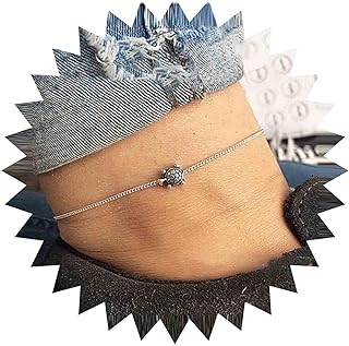 Andelaisi Women's Boho Sea Turtle Design Ankle Bracelet - Vintage Silver Turtle Anklet with Lobster Claw Clasp - Delicate & Versatile Minimalist Animal Jewelry
