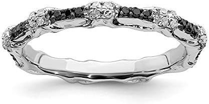 925 Sterling Silver Polished Prong set Patterned Stackable Expressions Black and White Diamond Ring Jewelry for Women - Ring Size Options: 10 5 6 7 8 9