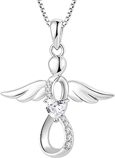 Guardian Angel 925 Sterling Silver Pendant Necklace with Spring Ring Clasp and Cubic Zirconia for Women, Unique Infinity Design