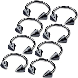 8pcs 16g Horseshoe Ring Circular Barbell Cartilage Hoop Septum Nose Lip Eyebrow Spider Bite Tragus Black Spike Ear Pick Size
