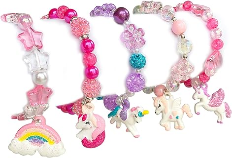 5pcs Little Girl Bracelet Kids Unicorn Bracelets Girl Unicorn Party Favor Pretend Play Bracelet for Toddlers Teens Charm Bracelet Gift Box