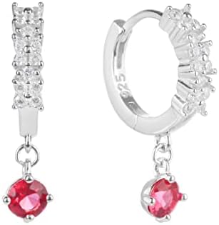S925 Silver Drop-shaped Pendant Diamond-shaped CZ Stone Buckle Light Zirconia Huggie Earrings All-match Hoop Dangle Earrings for Women(Ruby)