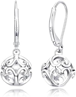 925 Sterling Silver Heart Ball Drop Lever Back Earrings for Women - Lightweight Vintage-Styled Dangle Jewelry Gift