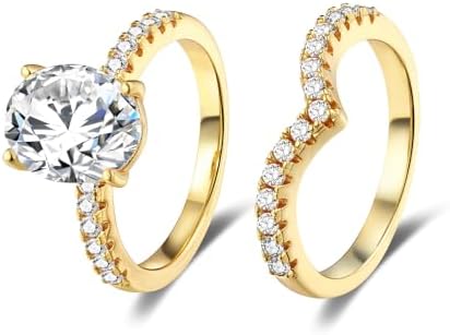 MDFUN 18K Yellow Gold Plated 7 * 9mm Oval Cubic Zirconia Wedding Band Engagement Promise Eternity Ring for Women