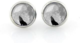 LERYDESI Lonely Wolf Stud earrings vintage grey photo glass pendant women jewelry dark clouds jewellery gift 12 mm