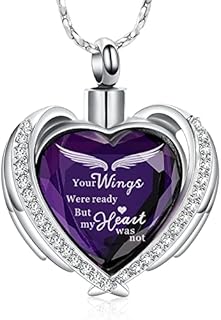 Imrsanl Cremation Jewelry Angel Wing Heart Urn Pendant Necklaces for Women Crystal Birthstone Urns for Human Ashes Memorial Locket Keepsake Ashes Jewelry