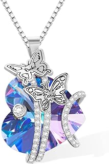 callie Personalized Heart Crystal Necklace for Women Mom, Custom Birthstone Pendant Jewelry, Mother's Day Birthday Gifts