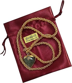 Round Clasp Gold Jade Pendant Necklace Featuring Stainless Steel Ball Chain Ideal for Women - Genuine Green Heart Jade Gem for Love and Success