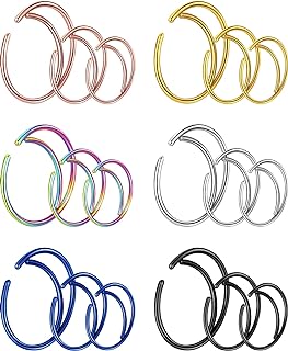 Gejoy Moon Nose Ring Set in Surgical Steel, 18 Pieces, Versatile for Cartilage, Helix, and Ear Piercings, Three Sizes in Six Stylish Colors