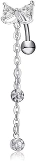 Kinsing 14G Reverse Dangle Bow Belly Button Ring Surgical Steel Bow Navel Ring for Women Body Piercing Jewelry