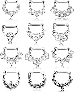 14G Gauge Stainless Steel Cubic-zirconia Nose Ring Set by FINREZIO - 12PCS Versatile Body Piercing Jewelry for Nose, Ear, Septum, and Cartilage