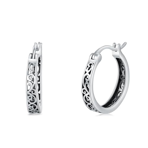 Celtic Knot/Cross/Filigree/Moon/Viking Phase Hoop Earrings Sterling Silver Huggie Earrings Jewelry Gifts for Women