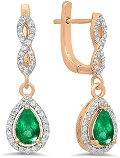 Dazzlingrock Collection 10K Each 7X5 MM Pear Gemstone & Round White Diamond Ladies Halo Teardrop Dangling Drop Earrings, Rose Gold