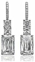 Dazzling 4ct Emerald Asscher Cut Diamond Drop Earrings in 14k White Gold Plating with Secure Push-Back Mechanism