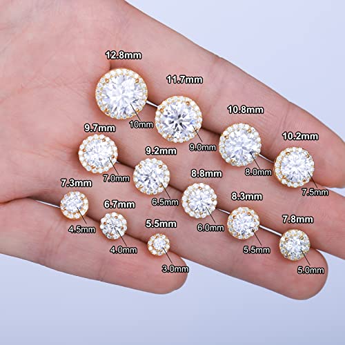 Moissanite Halo Earrings Stud Screw Back 0.2-8.0ct 3-8mm 18K White Gold Plated 925 Sterling Silver Lab Round Cut Brilliant D Color VVS1 Clarity Moissanite Diamond Stud Earrings for Women Girls Men