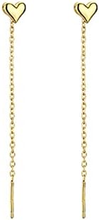 Push-Back Platinum-Plated Sterling Silver Heart Dangle Earrings for Women and Teens - No Gemstone, Heart-Shaped Threader Tassel Design