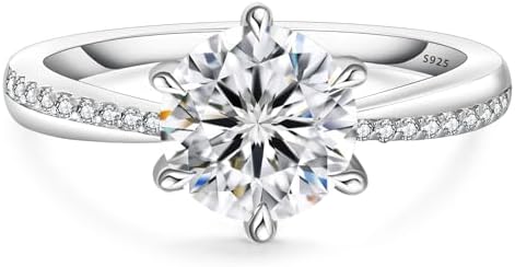 KRKC&CO Moissanite Rings for Women, 0.5CT/1CT/1.5 CT Lab Created Diamond Engagement Rings, D Color VVS1 Clarity Brilliant Round Cut, White Gold Plated S925 Sterling Silver, Promise, Anniversary