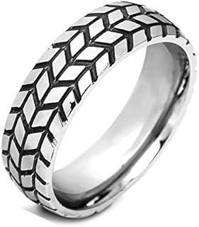 Titanium Steel 6mm Width Tire Tread Design Wedding Ring for Men and Women, Available in Sizes 7-12, Presented in Attractive Jewelry Box