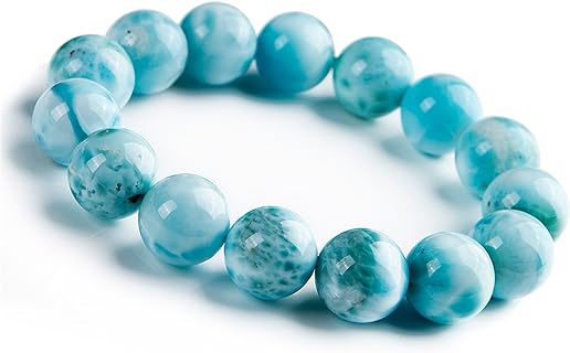 15mm Natural Blue Larimar Gemstone Big Crystal Round Bead Bracelet