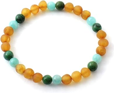 Amber Stretch Bracelet with Semi Precious Stones - for Adults (Men and Women) - 7 Inches Long - Raw Cognac Beads
