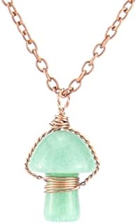 Crystal Mushroom Necklace Natural Healing Stones Mushroom Pendant Necklace Amethyst Wire Wrapped Gemstone Quartz Mushroom Stone Pendants for Women Girl Jewelry