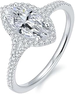 1 Carat Marquise Moissanite Halo Engagement Ring in Sterling Silver for Women - Elegant Design