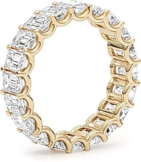14k Gold Moissanite Eternity Band for Women - Classic Emerald Cut Engagement Ring - Perfect Anniversary or Promise Ring, Sizes 4.5-11