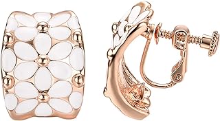 Yoursfs Clip on Earrings for Women 18k gold plated Non Pierced White Enamel Flower Jewelry