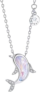 Sterling Silver Necklace For Women Girl Cute Dolphin Pendant With Pastel Gemstone