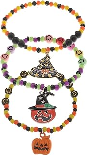 Halloween Colorful Beaded Bracelet Goth Spooky Ghost Pumpkin Spider Cat Witch Charm Stretch Bracelets for Women Girls Stackable Jewelry