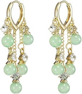 Natural Green Hotan Jade Drop Earrings with French Wire Back, Handmade Hypoallergenic Copper Jade Earrings for Women and Girls