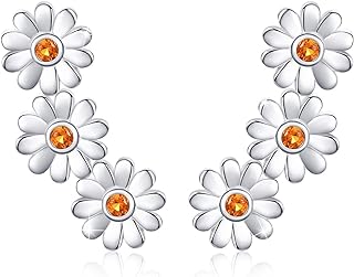 Daisy Flower Earrings, 925 Sterling Silver Studs Earrings Hypoallergenic for Sensitive Ears Triple Tiny Daisy Sunflower Flower Earrings Daisy Flower Jewelry Mother Day Gift for Women with Gift Box