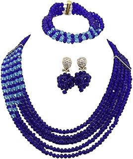 5 Rows Royal Blue Crystal Jewelry Set Handmade African Wedding Necklace Bracelet Earrings Set