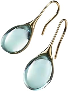 Silver Gold Plated Water Drop Style Crystal Stone Classic Plain Dangle Hoop Earrings