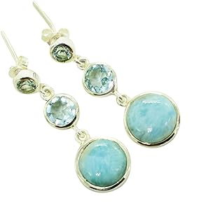 Ravishing Impressions fabulous Larimar & Blue Topaz Gemstone 925 Solid Sterling silver Stud Earrings Handmade Jewelry For Women