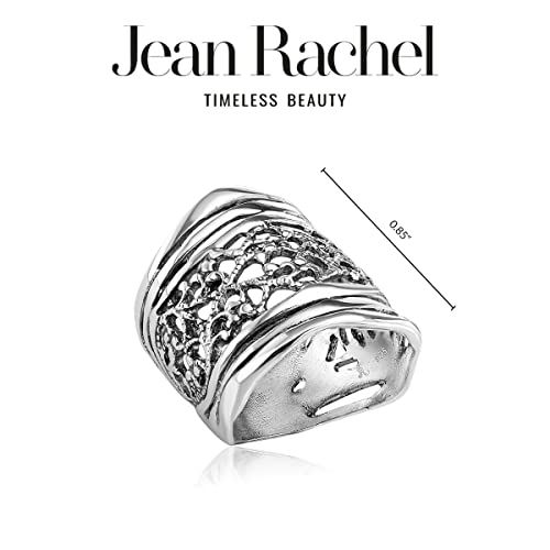 925 Sterling Silver Shield Ring Lace Look, Multi Textured, Oxidized, Vintage Look Stylish Hypoallergenic, Nickel and Lead-free, Artisan Handcrafted Designer Collection Made in Israel (Size 5-11)