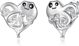 925 Sterling silver Octopus Earrings - Heart Shape Octopu Stud Cute Animal Jewelry Gifts for Women Girl Teens