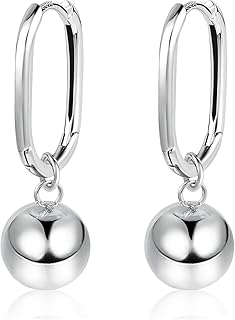 ASH'S CHOICE Boucles d'Oreilles Créoles en Argent 925 Hypoallergéniques avec Pendentif Boule Scintillante, Confortables et Élégantes pour Toutes Occasions et Cadeaux de Fête