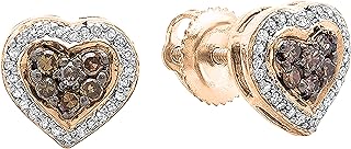 Dazzlingrock Collection 0.30 Carat (ctw) Round White & Champagne Diamond Ladies Cluster Heart Stud Earrings 1/3 CT, Gold