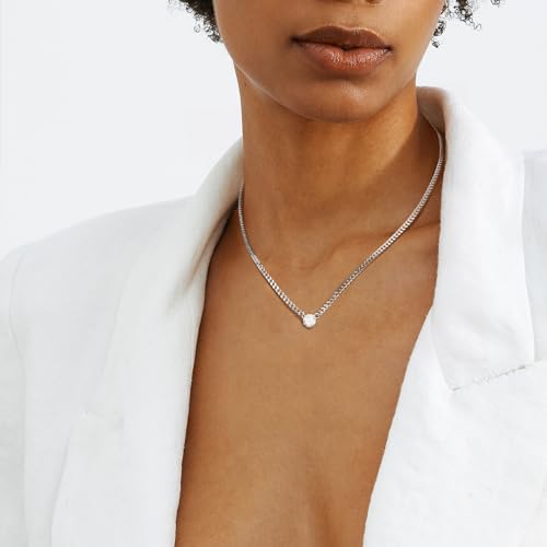 Sterling Silver Pendant Moissanite Necklace: White Gold Plated 925 Silver Cuban Chain Sparkling VVS1 Solitaire Precious Gorgeous Christmas Birthday Valentine's Day Wedding Brides Jewelry Gift Teen Girl Women