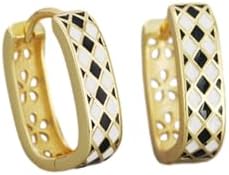 Cubic Zirconia Accented Checkered Hoop Earrings in 925 Sterling Silver with Hinged Hoop Back, 14k Gold Plated, Hypoallergenic for Women - Perfect for Birthdays