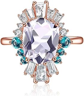 LAZLUVU Women Flower Rings Oval White Opal Cubic Zirconia Band Rose Gold Plated Promise Ring for Women Christmas Jewelry Gift