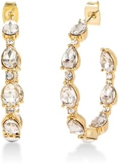 14K Gold Plated Brass Hoop Earrings with Sterling Silver Push Back and Cubic Zirconia Crystal Design for Women and Girls