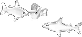 Shark Design Sterling Silver Stud Earrings with Push-Back Fastening for Multiple Piercing Types - Hypoallergenic, Perfect for Marine Enthusiasts & Conservationists
