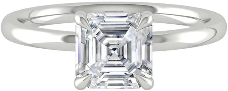 1.0 Carat Engagement Ring for Women - Solitaire Asscher Cut Moissanite Ring D Color VVS1 Moissanite 10K 14K 18K Gold 925 Sterling Silver Women's Moissanite Engagement Ring