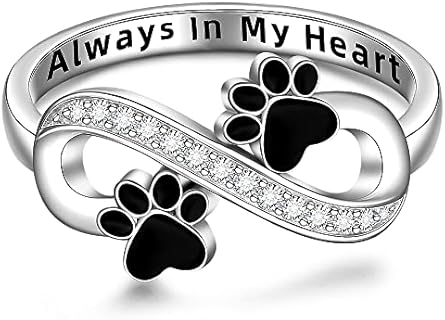 Sterling Silver Dog Engagement Ring with Cubic Zirconia Gems for Women - Pawprint Infinity Design